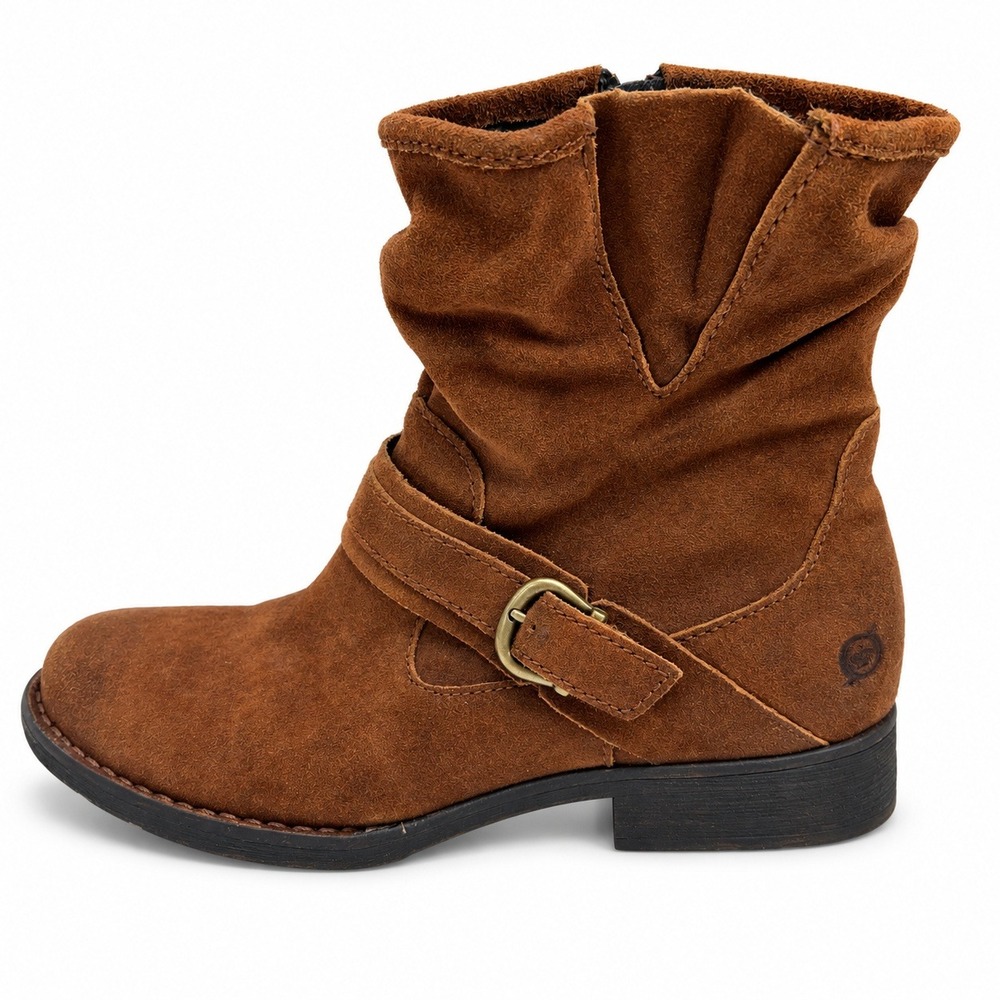 Born 8 Virgo Ankle Boots Brown Suede Slouchy Distressed Buckle Moto Rustic Fall